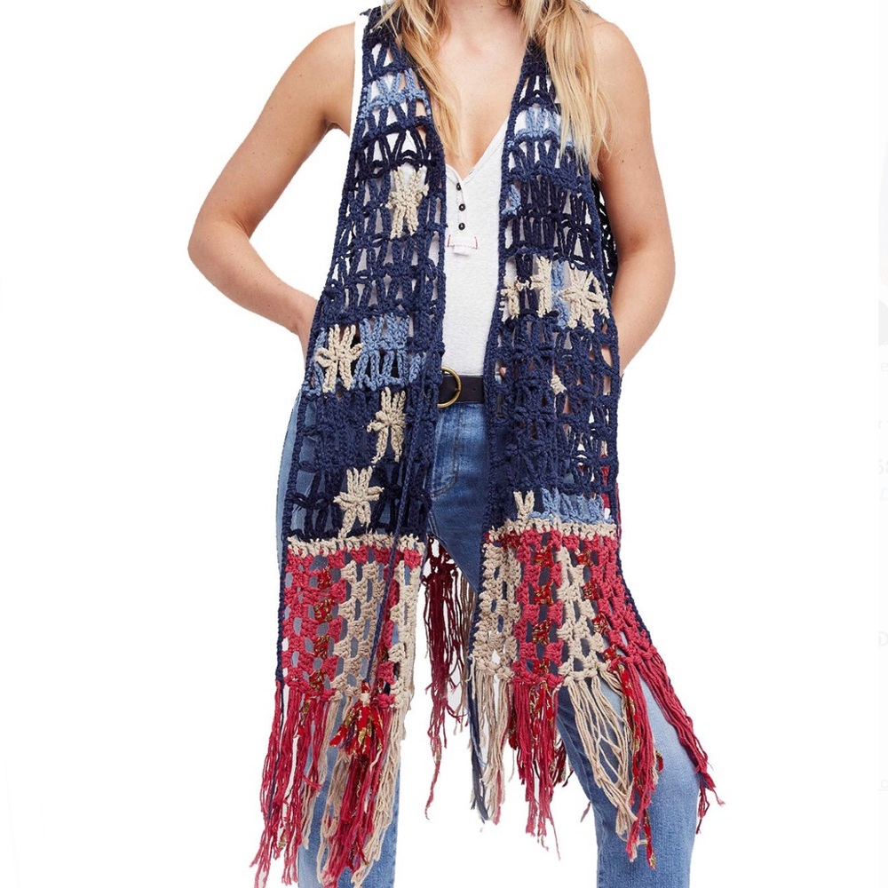 New Free People American Dreaming Crochet Vest